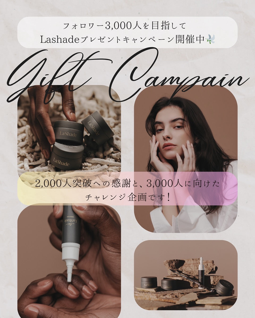 LaShade フォロワー3,000人を目指して🎁 豪華プレゼントが当たるキャンペーン開催中🕊️